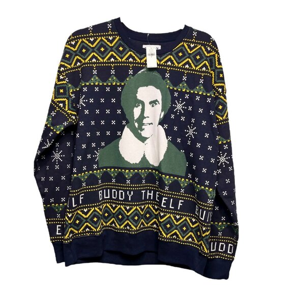 Buddy the Elf Christmas Sweater Sweatshirt Old Navy NEW Medium Blue - Picture 2 of 8